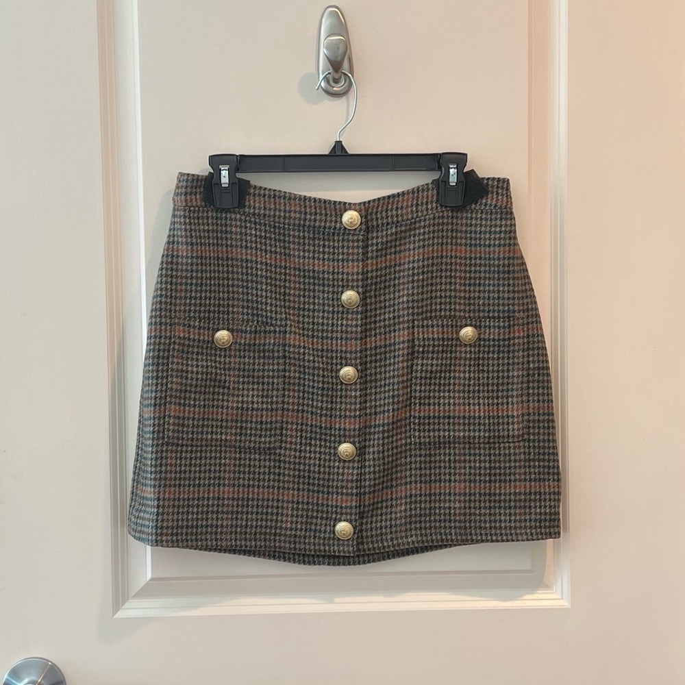 L'AGENCE Zander Button Mini Skirt in Tan And Teal NWT - Picture 2 of 16